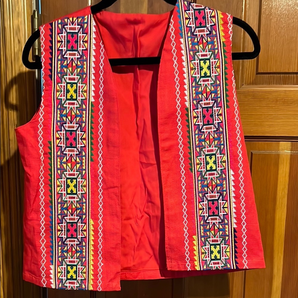 Vintage Vibrant Red Embroidered Vest